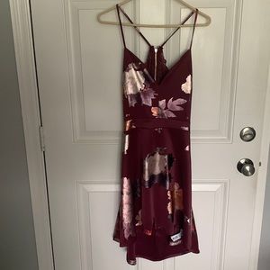 Maroon Dress with Metallic Flowers